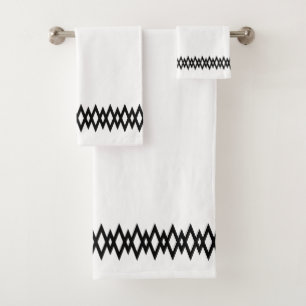 Black and White Diamond Decorative Line Bath Towel Set