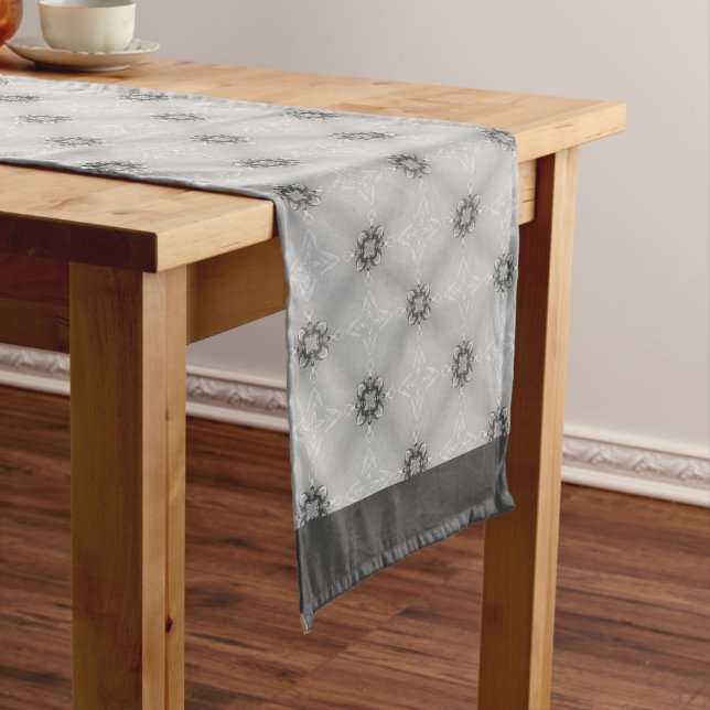 Black and White Diamond Facets Long Table Runner (In Situ)