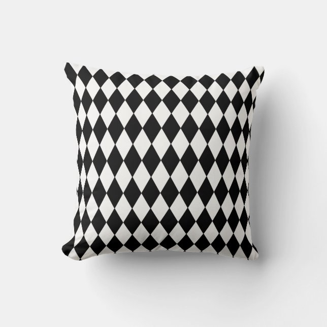 Black and White Diamond Geometric Pattern Cushion (Front)