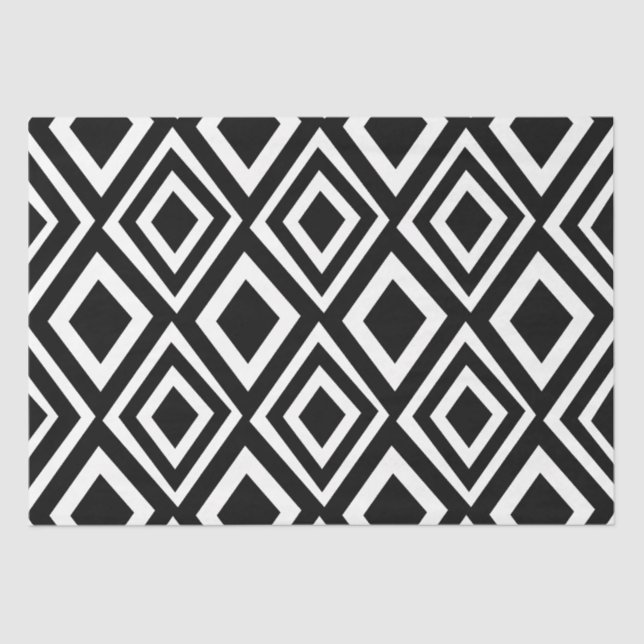 Black and White Diamond Geometric Pattern Tissue Paper (Front)