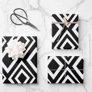 Black and White Diamond Geometric  Wrapping Paper Sheet