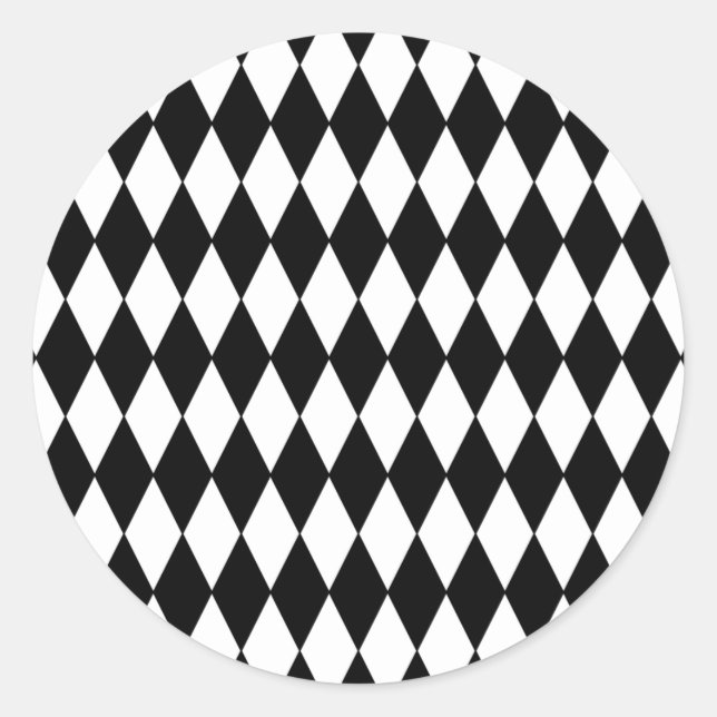 Black and White Diamond Harlequin Pattern Classic Round Sticker (Front)