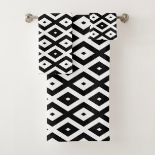 Black and white diamond pattern bath towel set
