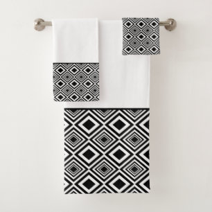 Black and White Diamond Pattern Bath Towel Set