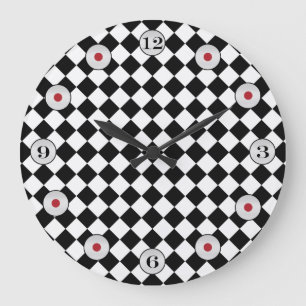 Black and White Diamond Pattern by Shirley Taylor Large Clock