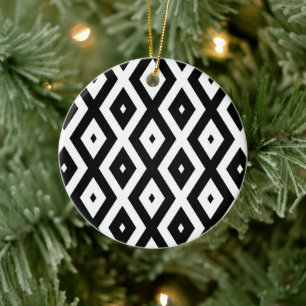 Black and white diamond pattern ceramic tree decoration