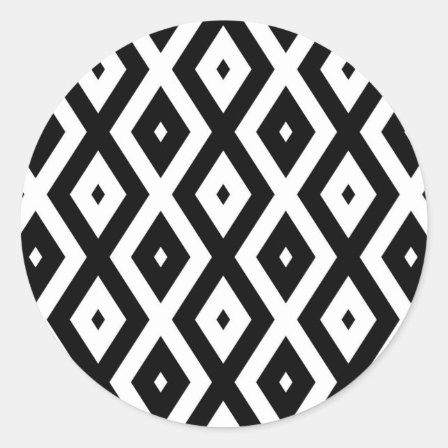 Black and white diamond pattern classic round sticker (Front)