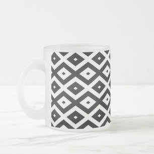 Black and white diamond pattern frosted glass coffee mug