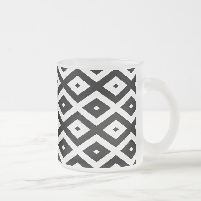 Black and white diamond pattern frosted glass coffee mug (Right)