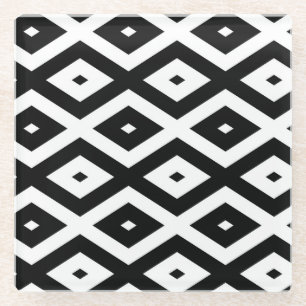Black and white diamond pattern glass coaster