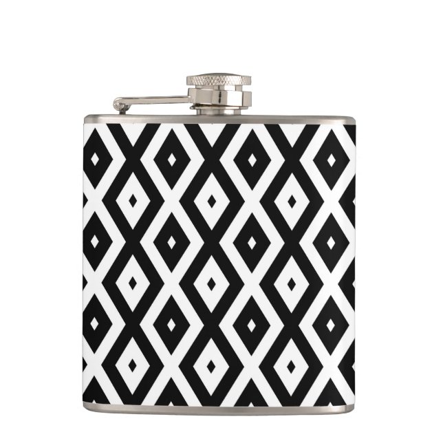 Black and white diamond pattern hip flask (Front)