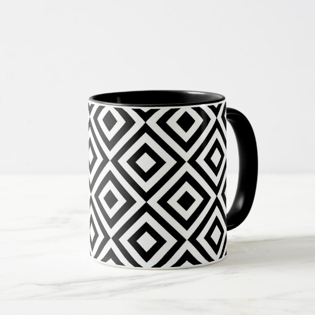 Black and white diamond pattern mug (Front Right)
