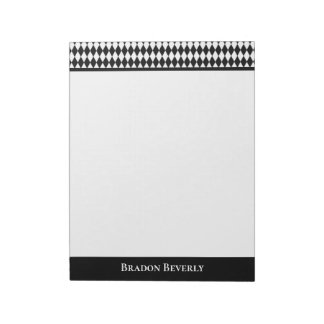 Black and White Diamond Pattern Personalised Notepad
