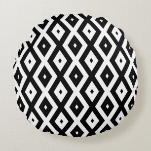Black and white diamond pattern round cushion