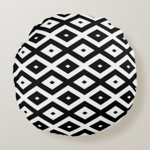 Black and white diamond pattern round cushion