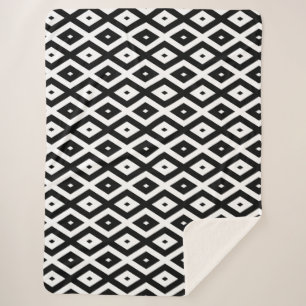 Black and white diamond pattern sherpa blanket
