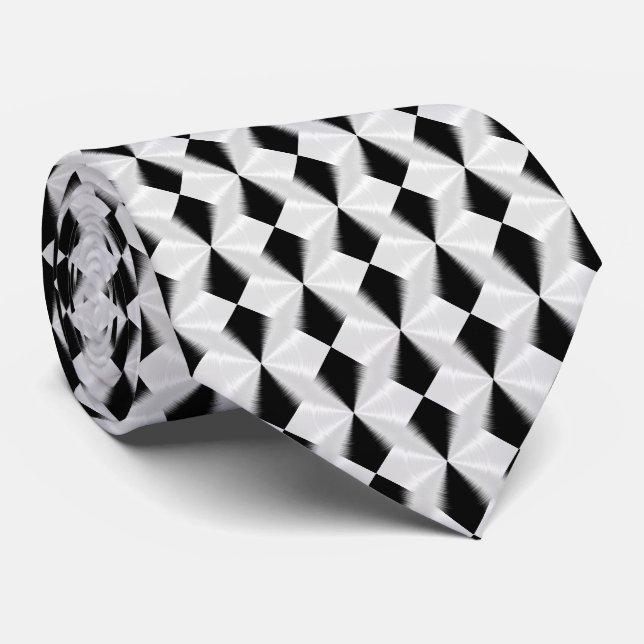 Black and White Diamond Pattern Tie (Rolled)
