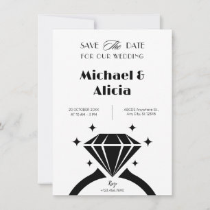 Black and white diamond ring wedding minimalist  save the date