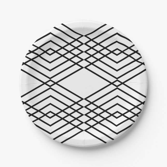 Black and White Diamonds Paper Plate (Front)