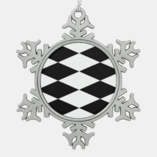 BLACK AND WHITE DIAMONDS SNOWFLAKE PEWTER CHRISTMAS ORNAMENT