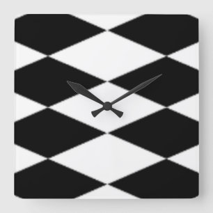 BLACK AND WHITE DIAMONDS SQUARE WALL CLOCK