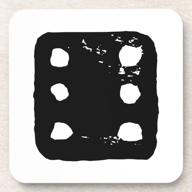 Black and White Dice #6 Rustic Linocut Coaster (Front)
