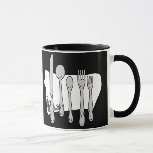 Black and White Dinnerware on Black Coffee Mug