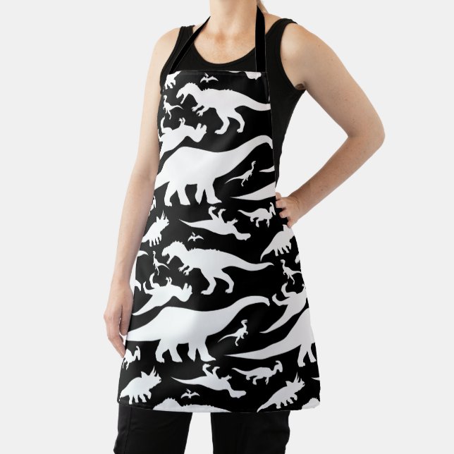 Black and White Dinosaur Pattern Apron (Insitu)