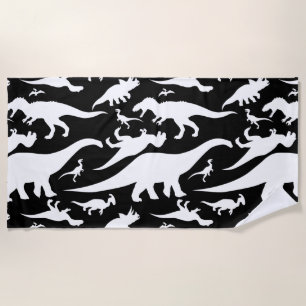 Black and White Dinosaur Pattern Beach Towel