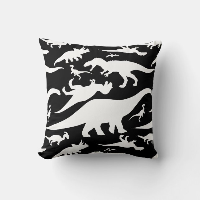 Black and White Dinosaur Pattern Cushion (Front)