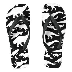 Black and White Dinosaur Pattern Flip Flops
