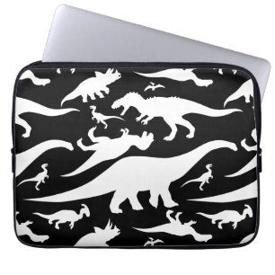 Black and White Dinosaur Pattern Laptop Sleeve