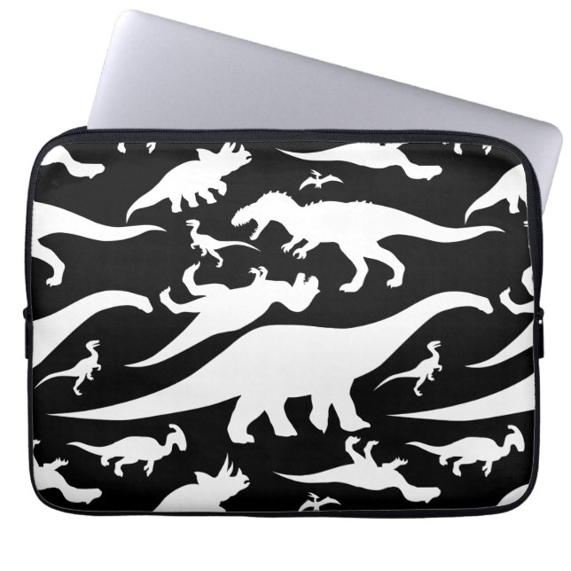 Black and White Dinosaur Pattern Laptop Sleeve (Front)
