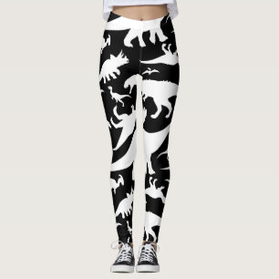 Black and White Dinosaur Pattern Leggings