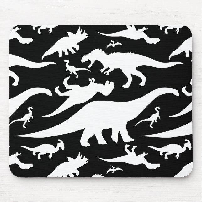 Black and White Dinosaur Pattern Mouse Mat (Front)