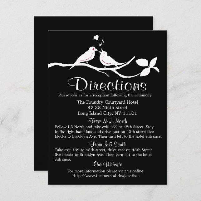 Black And White Directions Lovebirds Wedding Party Invitation (Front/Back)