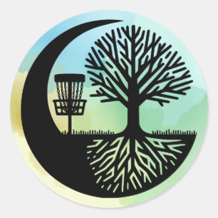 Black and White Disc Golf Silhouette Classic Round Sticker