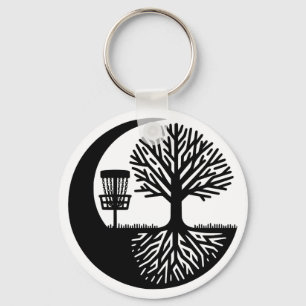 Black and White Disc Golf Silhouette  Key Ring