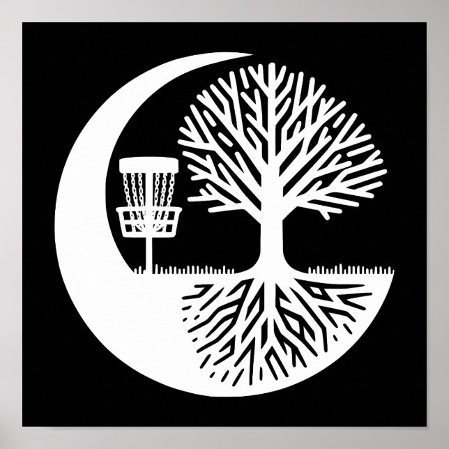 Black and White Disc Golf Silhouette  Poster (Front)