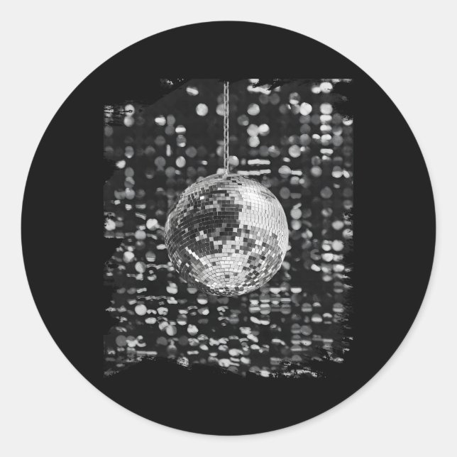 Black And White Disco Ball Club Classic Round Sticker (Front)