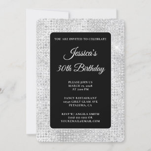 Black and White Disco Glitter 30th Birthday Invitation