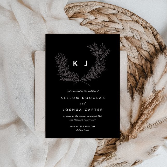 Black and White Distinguished Monogram Wedding Invitation (Black and White Distinguished Monogram Wedding Invitation)
