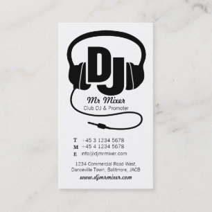 Black and white DJ promoter business card