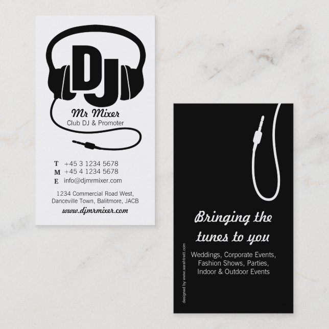 Black and white DJ promoter business card (Front/Back)