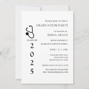 Black and White Doctor Nursing Graduation Party Invitation