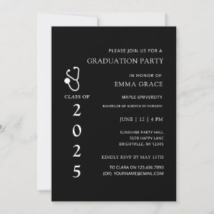 Black and White Doctor Nursing Graduation Party Invitation