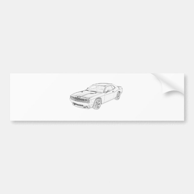 Black and White Dodge Challenger Muscle Car Bumper Sticker (Front)