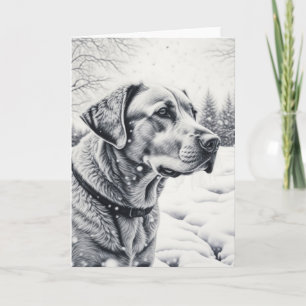 Black and White Dog AI Sketch Winter Scene Card