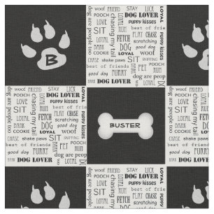Black and White Dog Bone   Name and Monogram Fabric