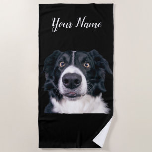 Black and White Dog Face Beach Towel